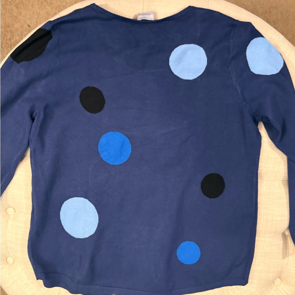 Chico's Navy and Light Blue Polka Dot Sweater